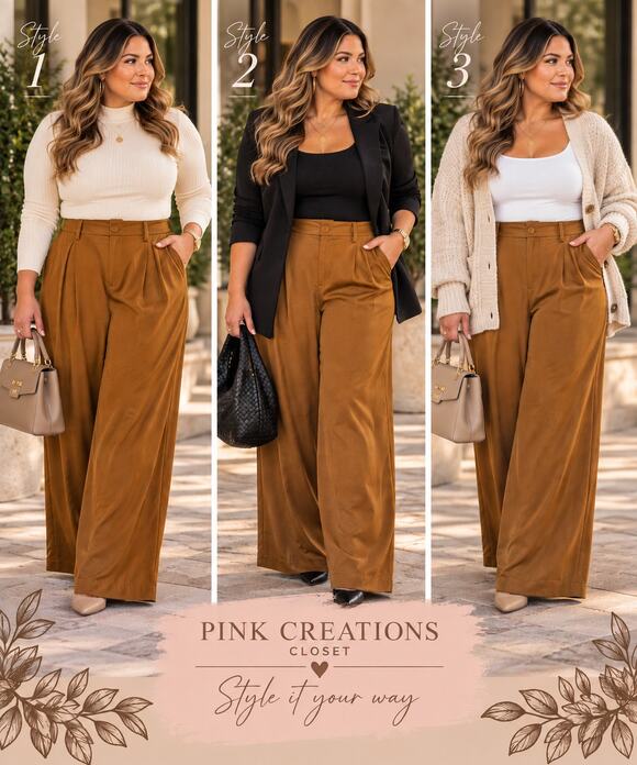 Cato Pants - Caramel Brown High Rise Pleated Wide Leg Pants Size 18W